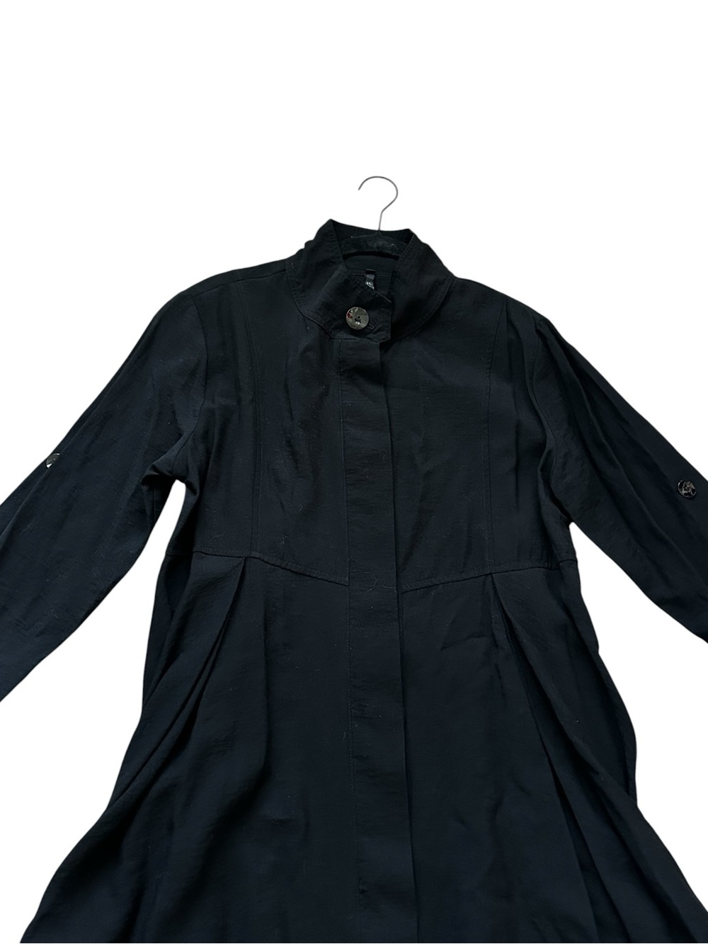 IC CONNIE K Black Draped Bubble Hem Tunic Button Up Lagenlook Artsy Art to Wear - Picture 3 of 7